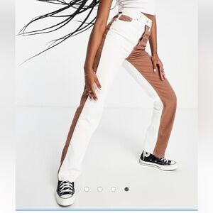 Topshop paneled straight Kort jeans in brown and white
Women’s Size 9